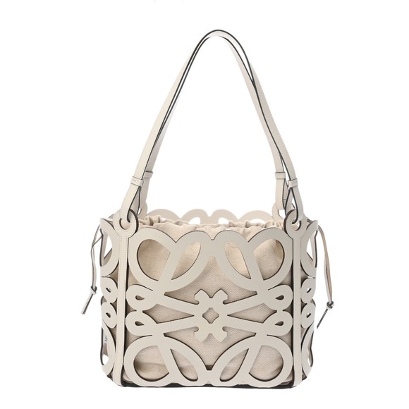 Loewe Handbags - Loewe Anagram Cutout Tote White Calfskin Bag